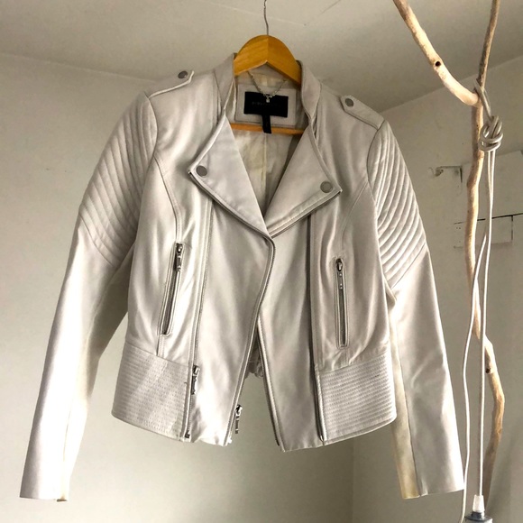 White real leather motorcycle jacket BCBG - Picture 1 of 3